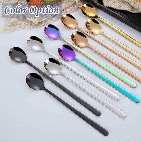 Long Handle Spoon, 9.25-inch Stainless Steel Iced Teaspoon Titanium Colorful Plated Spoons for Mixing,Tea,Milkshake,Coffee (Set of 6, Gold)...