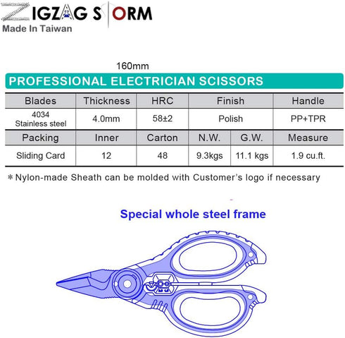 6" Stainless Heavy Duty Professional Electrician Scissors Aluminium Copper Soft Cable Made In Taiwan...