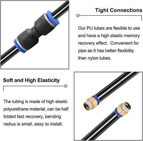 Feelers Pneumatic PU Tubing, 5/16"OD Hose PU Polyurethane Air Hose Tube Line for Air Compressor Water Fluid Transfer Black (16.4 ft)...