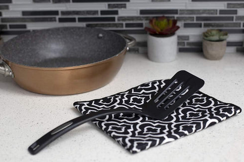 Home Basics Flexible Nylon Slotted Spatula with Curved Handle, Heat Resistant Turner, Non-Stick Kitchen Cooking Utensil for Baking, Frying, Black...