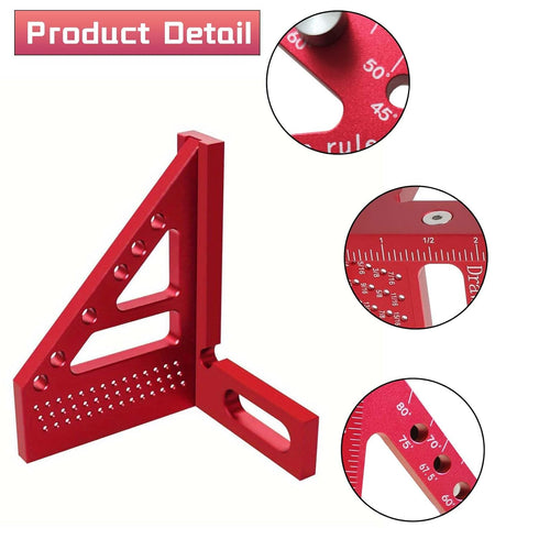 Little World 3D Multi-Angle Measuring Ruler - 45/90 Degree Aluminum Alloy Woodworking Square Protractor, Drawing Line Ruler, Durable Aluminum Allo...