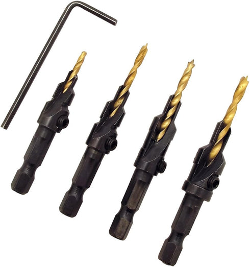 Milescraft 5341 4 pc. CounterBitSet - Countersink Drill Bit Set #6, 8, 10, 12, black...