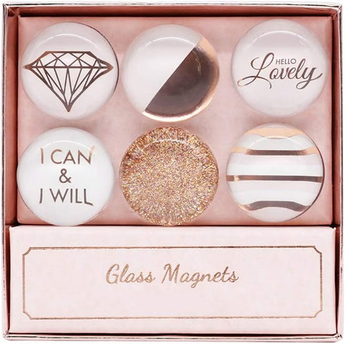 Rose Gold Fridge Magnets 6pcs Round Glass Refrigerator Magnet Sticker, Use at Home Kitchen School Office for Refrigerator Dry Erase Board and Whit...