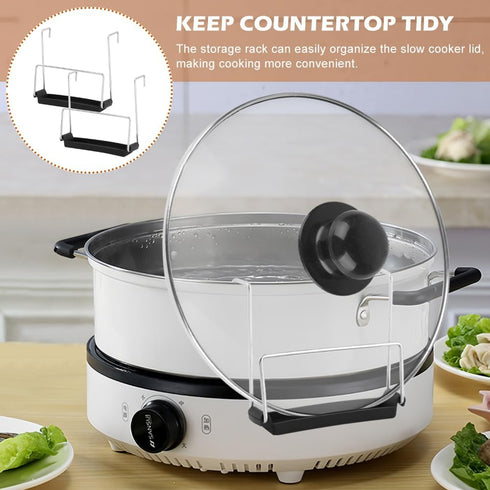 EMVANV Slow Cooker Lid Holder for Cooking, 2pcs Stainless Steel Pot Rack With Silicone Sink, Keeps Countertop No Mess (Black)...