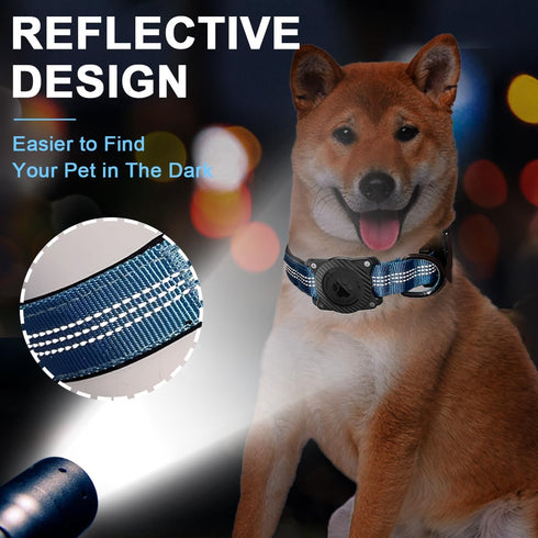 Airtag Dog Collar, Waterproof Air Tag Holder Dog Collar, Reflective Comfortable Padded, Adjustable Pet Collar for Small Medium Large Heavy Duty Do...