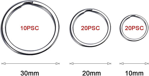 Enenes 50PCS Stainless Steel Split Key Rings - 10/20/30mm Durable Metal Keychain Rings with Spring Lock, Jewelry Findings for Keys, DIY Crafts, ID...