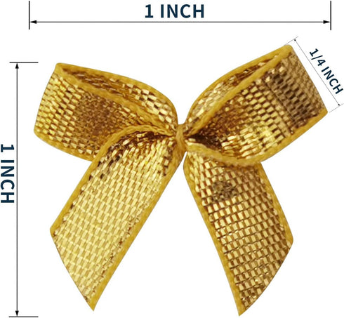 50pcs 1-Inch Mini Ribbon Bows for Crafts Metallic Ribbon Ornaments Mini Christmas Bows Appliques Craft for Sewing,Scrapbook(Gold)...