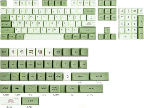 Matcha Keycaps PBT Dye-Sublimation XDA Profile English Custom Keycaps 60 Percent ANSI US Layout for 61 64 68 87 104 108 Mechanical Keyboard(Matcha...