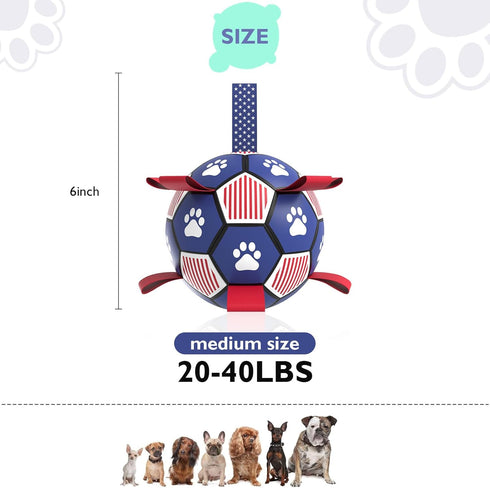Dog Soccer Ball, 6'' World Cup Outdoor Interactive Dog Ball Toy, Dog Birthday Gift Toy for Tug of War,Puppy Toy, Dog Water Toy for Small&Medium Do...