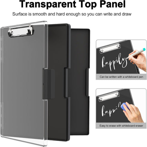 Clipboard with Storage, 8.5x11" Clip Boards with 2 Storage Case and A4 Paper Folder, Clear Dry Erase Top Panel, Heavy Duty Plastic, Folio & Side-O...