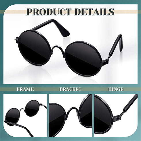 Dog Sunglasses Retro Pet Glasses Doll Glasses Classic Round Dog Glasses Metal Cat Puppy Eye Wear Hippie Costumes for Cats and Dogs, Photos Props C...