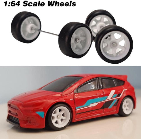 A Pair White Alloy 1:64 Wheels,Scale Alloy Wheels Rubber Tires,Model Alloy and Accessories Tires Wheel Rubber Tire and Wheel Sets Wheels and Tires...