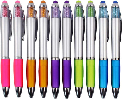 Stylus Pens for Touch Screens, Medium Point Pens with Crystals for Women and Kids Black Ink Pen with Stylus Ballpoint Pens with Comfort Grip for T...