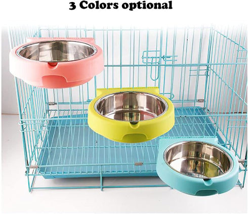 Crate Dog Cat Bowls, Removable Stainless Steel Hanging Pet Cage Bowls for Kennel, Crate Food Water Feeder Bowls with Bolt Holder for Cat, Puppy, R...