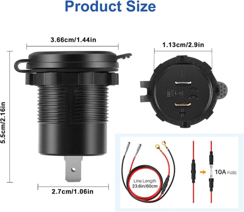 GemCoo 12V USB C Charge Socket, Dual 45W PD 18W QC3.0 12V USB Car Charge Outlet with Switch Voltmeter, Waterproof Fast Car Charger for for Car Boa...