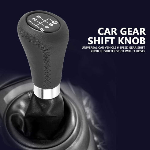 6 Speed Gear Shift Knob, Universal PU Leather Shifter Stick with 3 Hoses Fit for Most Car Vehicle (Black)...
