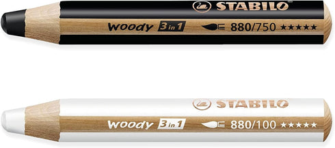 STABILO Multi-talented Pencil woody 3-in-1 - Pack of 2 Pencils - Black & White...