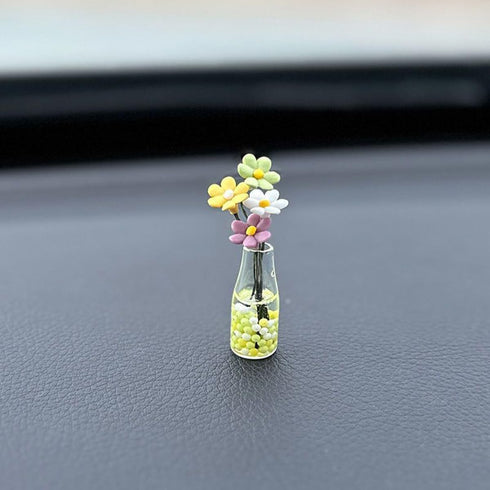 Set of 2 Cute Mini Bunny and Daisy Flower Vase Car Rearview Mirror Ornaments Funny Dashboard Decorations Kawaii Car Interior Accessories for Women...