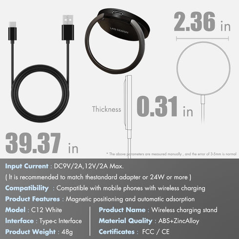 Wireless Charger with Fast Charging Capability,Compatible with iPhone and Samsung Galaxy S24, Google Pixel 8 | iPhone Charger Pad with Finger Ring...