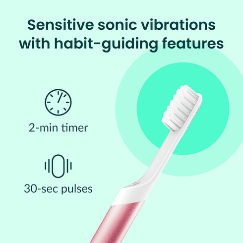Quip Sonic Toothbrush for Adults - Timed Electric Toothbrush with Cover - Replaceable Brush Head, Soft Bristles, Metal Handle, 3 Month Battery Lif...