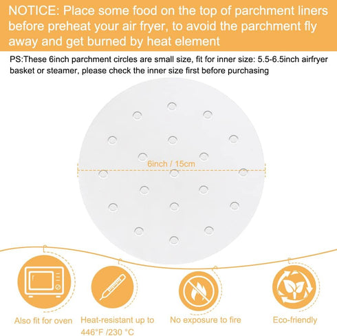 Air Fryer Parchment Paper, Set of 200, 6 Inch Round Air Fryer Liners/Air Fryer Perforated Parchment Paper for Air Fryer, Steaming Basket and More ...