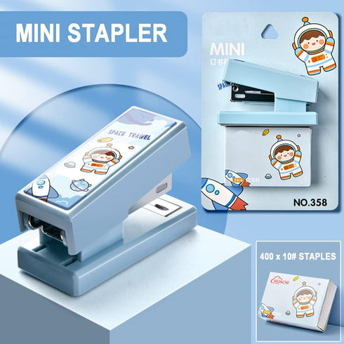 Cute Office Supplies Mini Stapler Cartoon Small Stapler Pop Animal Decal Stickers Stapler with Staples Set for Desk (Blue)...