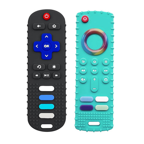 2-Pack Silicone Baby Teething Toys, Silicone Teethers for Babies, Remote Control Shape Teething Toys, Chew Toys for Boys and Girls Teether Early E...