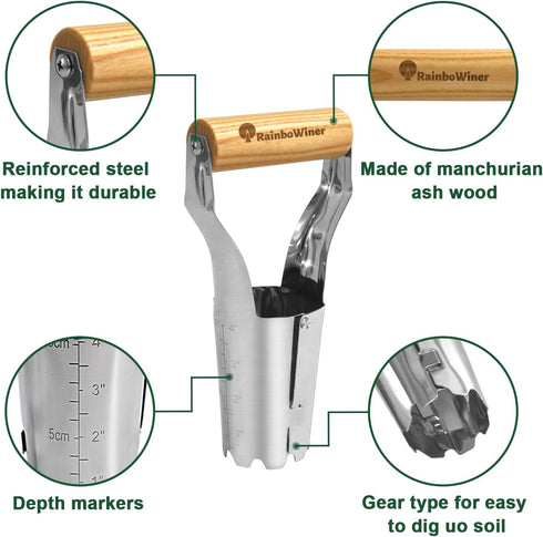 Bulb Planter Garden Tool with 4" Depth Measurment - Ideal for Planting Bulbs Tulips, Daffodils, Dahlias, Garlics - Perfect for Digging Holes, Soil...