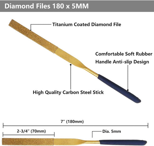 YAKAMOZ 10Pcs Titanium Diamond File Set Fine Round Needle Files Triangular Square Flat Riffler File Kit for Metal Wood Stone Glass Jewelry Carving...