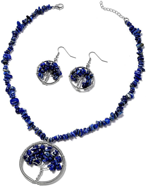 SHOP LC DELIVERING JOY Tree of Life Shepherd Hook Dangle Drop Earrings Lobster Clasp Chain Pendant Crystal Necklace for Women Steel 18-20" Birthda...