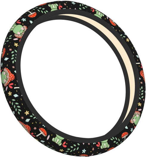 Green Frog Mushroom Steering Wheel Cover Non-Slip Auto Steering Wheel Protector Car Accessories Universal Fit 15 Inches for Men Women...