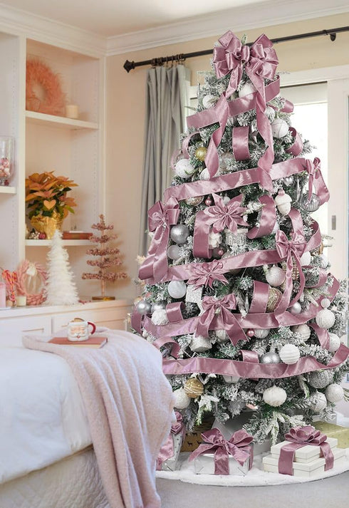 AIMUDI Dusty Rose Velvet Wired Ribbon 2.5 Inch Mauve Christmas Ribbon Wired Rose Pink Ribbon for Christmas Tree, Wreaths, Swags, Gift Wrapping, Ga...