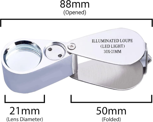 Pineapple 30X Jewelers Loupe Magnifier with Light, Jewelry Eye Loop Lighted Pocket Magnifying Glass for Coins, Diamonds, Gems, Plants (Metal)...