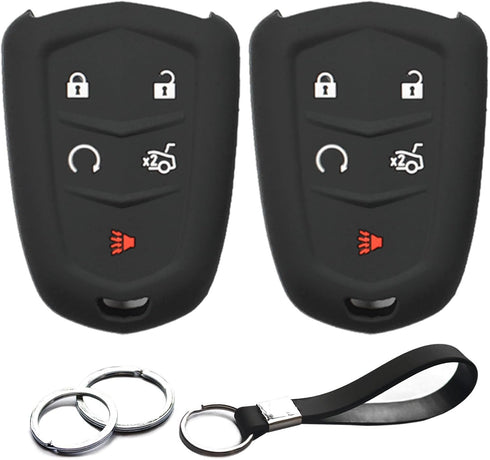 2pcs Compatible with Cadillac ATS CT6 CTS Escalade ESV SRX XT5 XTS XT4 XT6 CT4 Smart 5 Buttons Black Key Fob Cover Case Key Chain Protector Keyles...