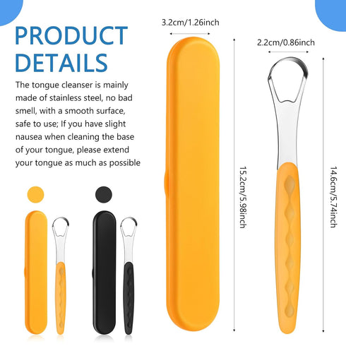 Yinkin 2 Pcs Tongue Scraper for Adults and Kids Cleaner Stainless Steel Tongue Scraper Metal Tongue Brushes Set with Travel Cases for Breath Reduc...