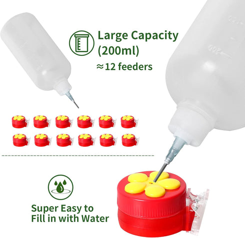Handheld Hummingbird Feeder with Clips, 4 Pack Window Red Wild Bird Feeders with Cleaning Brush Bottle Funnel Set for Tree Branch Outdoors Hanging...