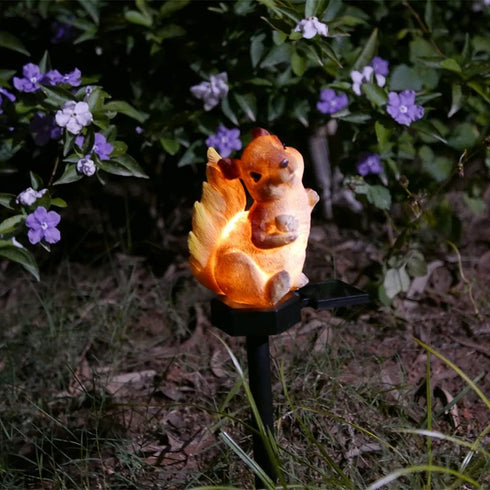 Squirrel Garden Decor Solar Lights Outdoor Stakes Decorative Statue Patio Yard Lawn Porch Housewarming Cute Animal Figurines Ornaments Pathway Res...