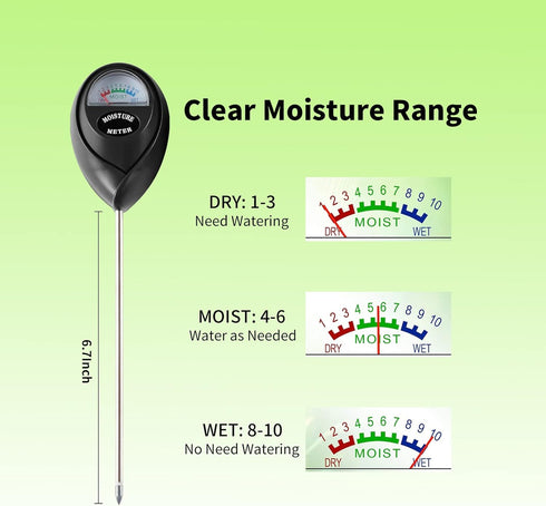 Soil Moisture Meter,Soil Hygrometer for Plants, Soil Water Gauge Meter Indoor Outdoor, Soil Moisture Sensor for Garden, Lawn, Farm Plants Care(Bla...