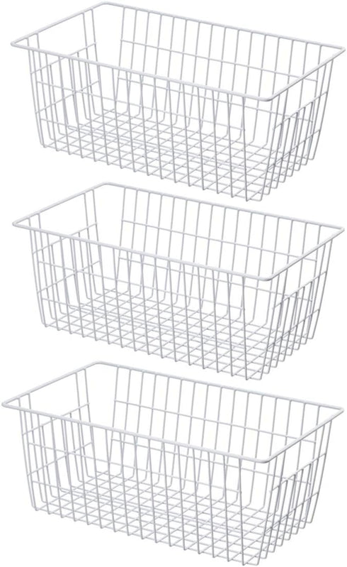 SANNO Large Freezer Baskets Metal Storage Organizer Bin Basket Wire Storage Basket for Kitchen Pantry Bathroom Set of 3 Large Metal Farmhouse Food...
