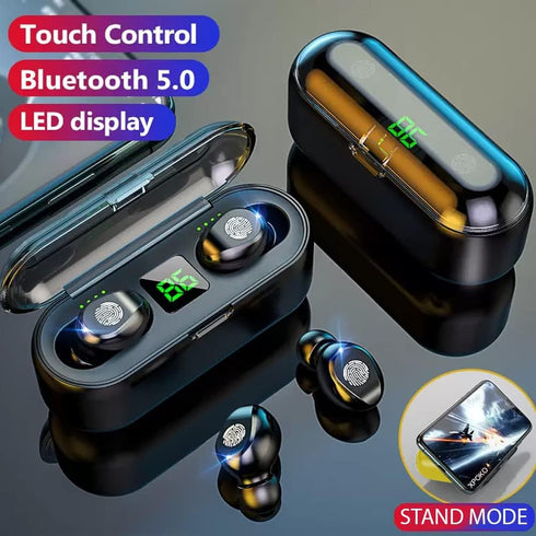 Acuvar Fully Wireless Bluetooth 5.0 Rechargeable IPX7 Waterproof Earbud Headphones w Microphone, 2000mAh USB Smart Dual Charging Case/Stand Surrou...