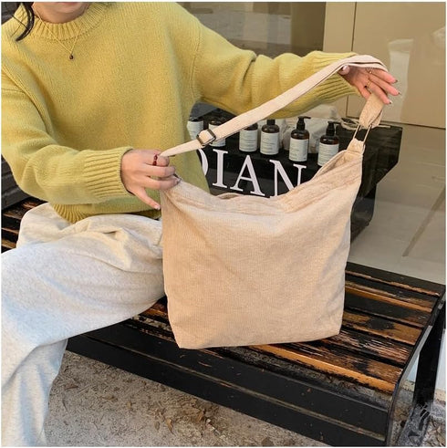 Women Large Corduroy Hobo Bag with Zipper Wide Strap Crossbody Bag Shoulder Bag Shopping Bag Purse Handbag...