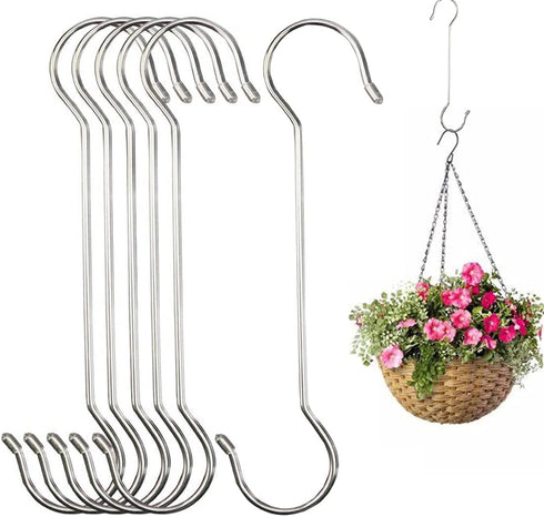 6 Pack Extra Large Heavy Duty Long Outdoor Plant Hanging S Hooks - for Baskets, Bird Feeders, Wind Chimes, Garden Ornaments,Pergola,Closet,Flower ...