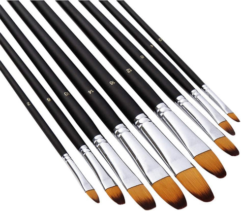 Artist Paint Brushes Set,9 Pcs Professional Filbert Brushes for Acrylic Oil Watercolor Gouache Painting Kits with Long Handle Nylon Hair Black...
