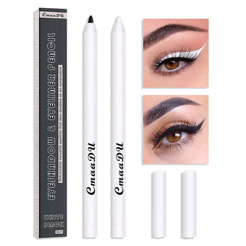 2 Pcs Black + White Eyeliner Pencil, Professional Mechanical Eyeliner Pencil, Eye Brightener, Color Stay Eye Makeup with Built-in Sharpener, Water...