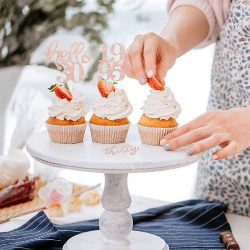 24 Pcs Rose Gold Glitter 30th Birthday Cupcake Toppers for 30th Anniversary Birthday Party Wedding Party Decorations...