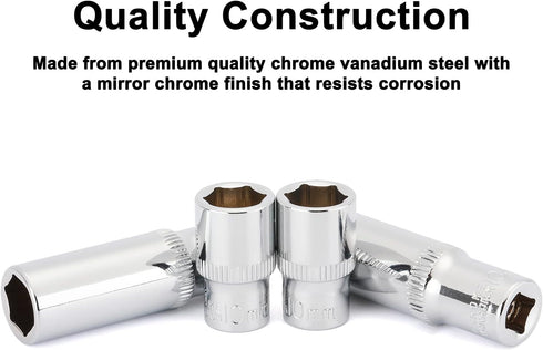 CASOMAN 4 Pieces 1/4-Inch Drive Impact Socket Set-10mm, Deep & Shallow, Metric, 6 Point Desgin, Mirror Chrome Finish...
