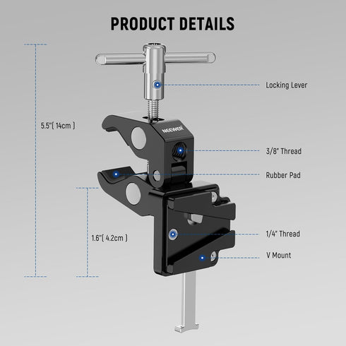 NEEWER Mini V Mount Battery Plate with Wide Super Crab Clamp & QR Lock for Tripod Light Stand C Stand Gimbal Column and 15mm Rod, Compatible with ...