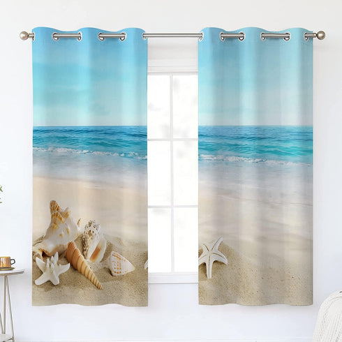 ALALAL Beach Bathroom Curtains, Summer Tropical Starfish Seashell Kitchen Curtains, Grommet Privacy Curtain for Small Window, Café, Bath, Laundry,...