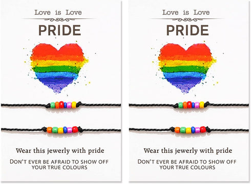 COLORFUL BLING LGBTQ Rainbow Beads Strand Bracelet Set with Card, Happy Pride Month, Show Your True Color, Be Proud. Be You. 2Pcs Pride String Bra...