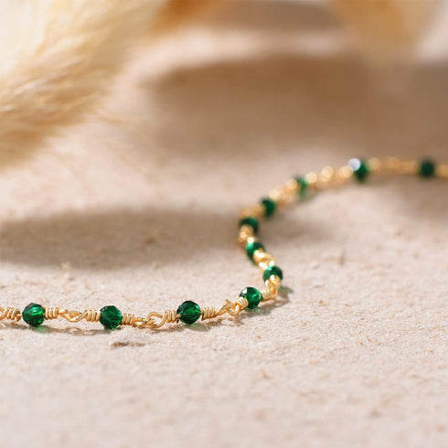 MEVECCO Dainty Gold Beads Bracelets,18K Gold Plated Handmade Cute Emerald Zircon Bead Chain Minimalist Bracelet for Women Jewelry Gifts...